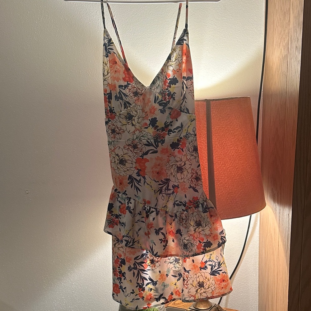 City Studio Strapless Floral Dress - Orange and Navy